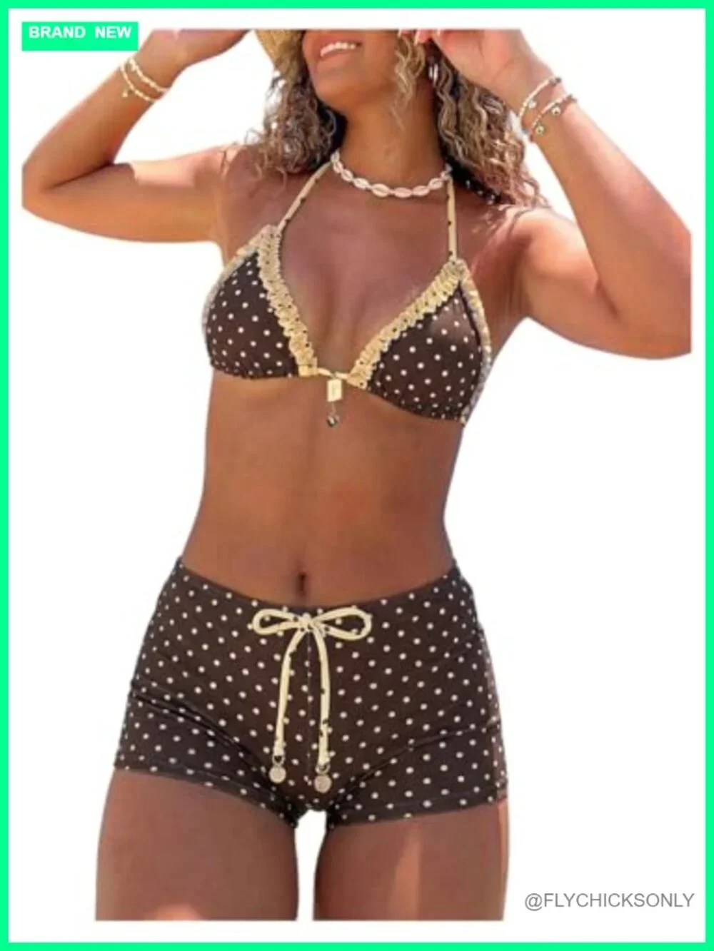 Polka Dots Halter Triangle Bikini Set with Boyshorts
